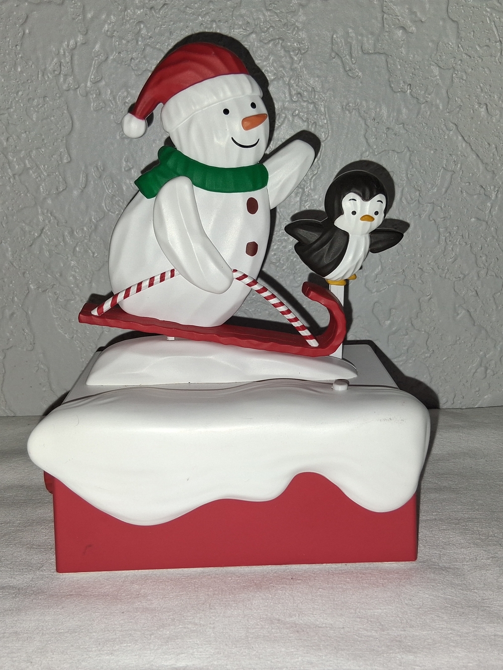 Hallmark Sledding Snowman Penguin Animated Musical Tabletop Decoration 2015
